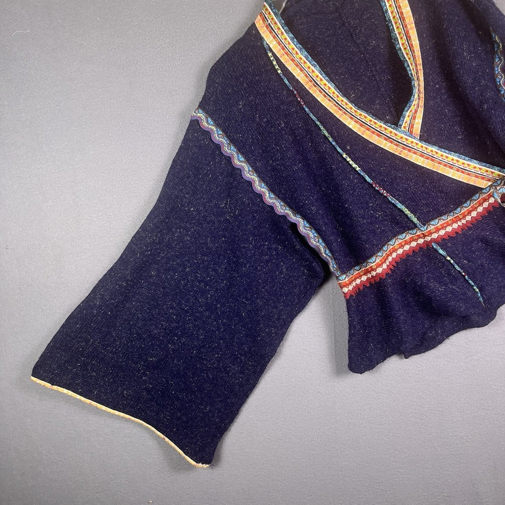 MOTH ANTHROPOLOGIE Ribbon Trim Hippie Bohemian Wrap Sweater M Alpaca blend - Picture 3 of 5